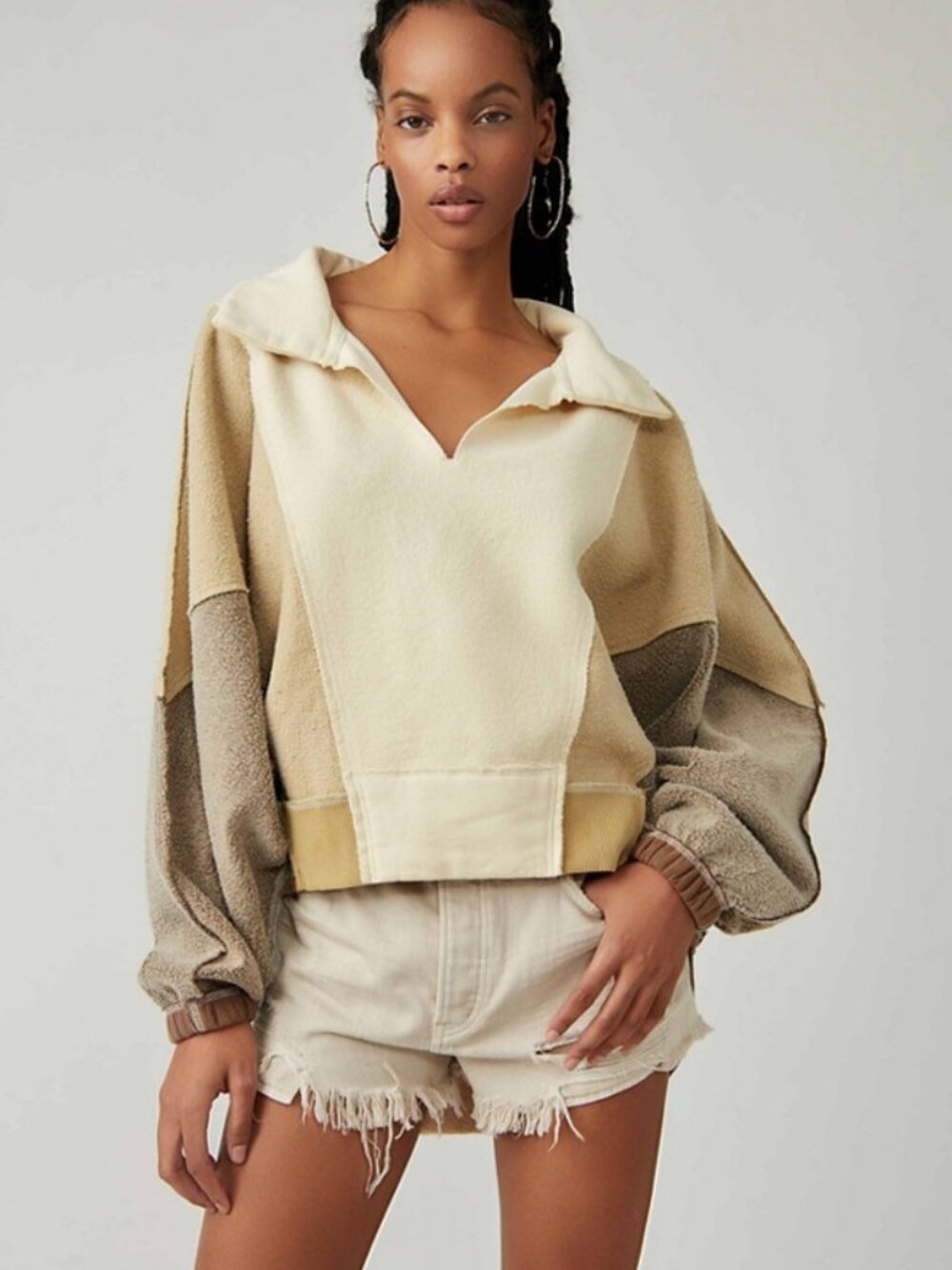 Free People Sidewalk Sweatshirt V Neck Dolman Sleeve Oversized Colorblock Top XS